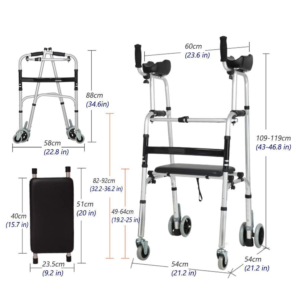Cesta para caminar para personas mayores, cesta plegable para personas mayores con soporte para hombros y capacidad de 400 libras, andador para interiores y exteriores para persona