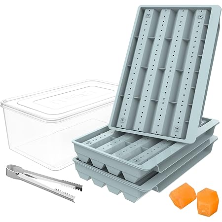 WIBIMEN Ice Cube Trays, Upgraded Hexagon Ice Trays with Lid, Easy Fill Transfer Remove, BPA Free 32x3 PCS 1.2IN Ice Trays for Freezer with Bin(3Pack Blue Ice trays & Ice Bin & Ice Tong)