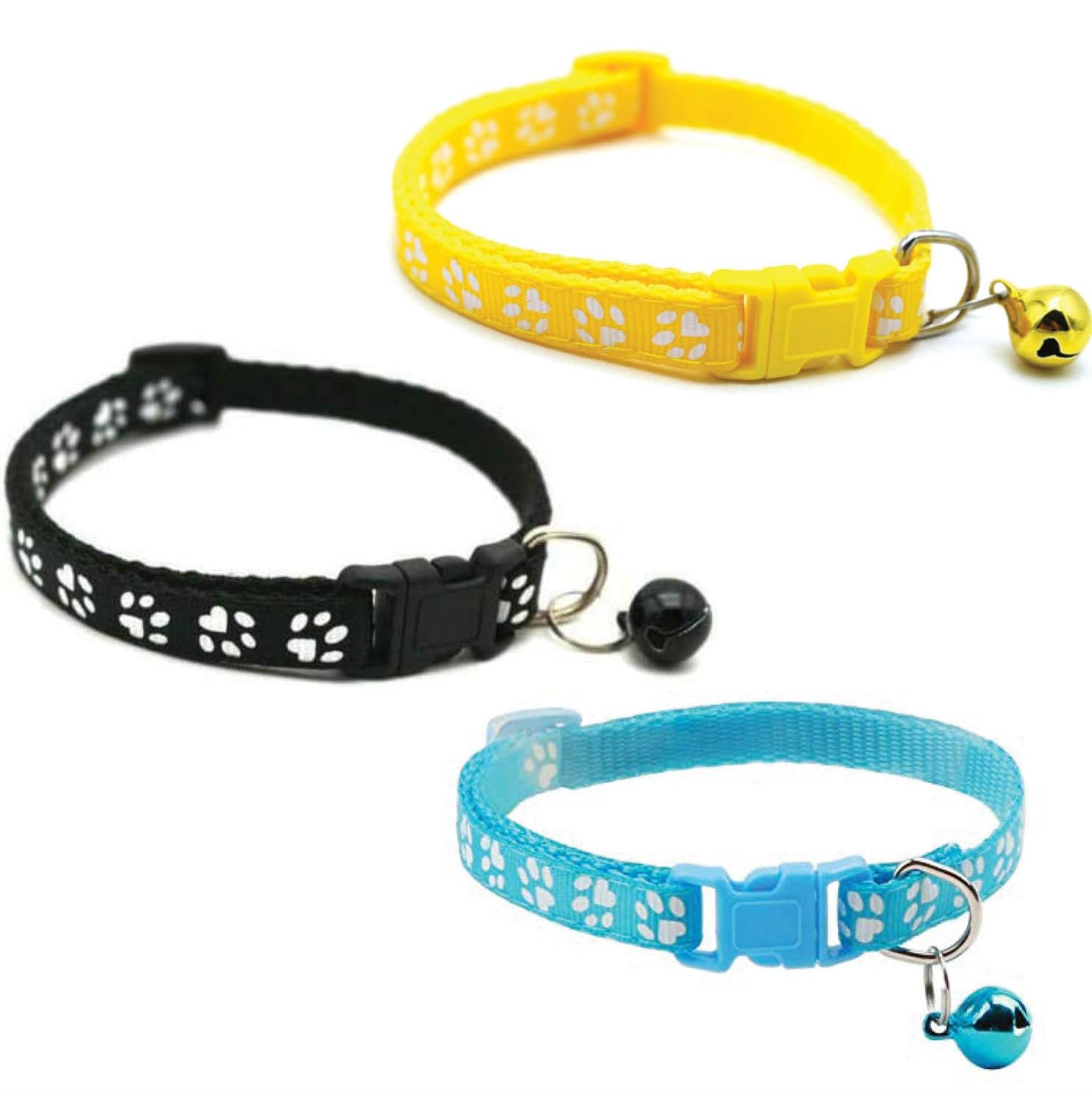 Litvibes Cat Collars Set of 3 with Bell,Kitten & Small Soft Adjustable Collar Safe,Solid Breakaway for Cats & Puppies,Cute Kitty Neckband with Paw Print- (Black,Yellow,Light Blue) (B0CXV8Z33N) Amazon Price History, Amazon Price Tracker