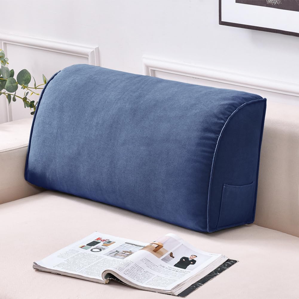 Cuscino triangolare per schienale da lettura, cuscino di supporto lombare per letto e divano, sfoderabile, 70 x 35 x 20 cm, blu scuro, comodo e supporto per leggere e rilassarsi