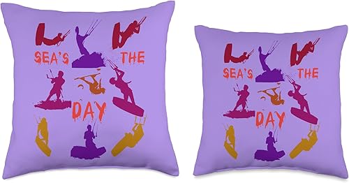 Miniatura 3 de Kitesurfer Silhouette Pattern with Seas The Day Quote 2 - Almohada de 16 x 16 pulgadas, multicolor