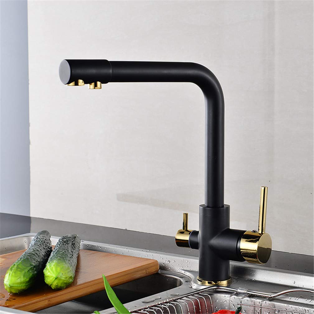Mélangeur de puits de pavé 360 noir et doré robinet filtre cuisine 3 voies