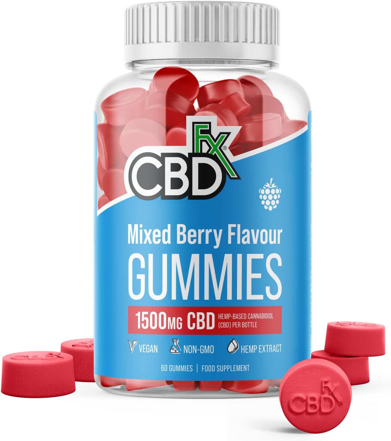 1500mg High Strength Mixed Berry CBD Gummies, 25mg per Gummy, Natural Sleep and Anxiety Support, Vegan Gummies No THC (60x Bottle)