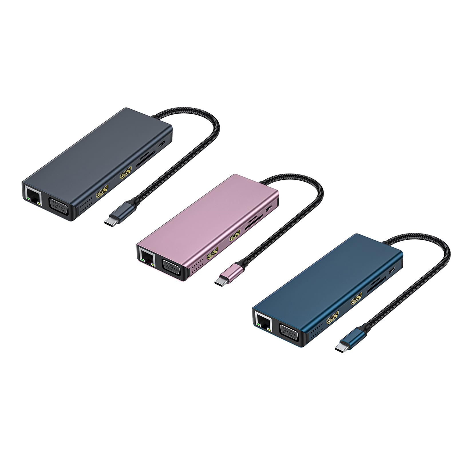 Docking Station Adattatore per Doppio Monitor Adattatore USB C 12 in 1 con VGA Gigabit Ethernet 4 Porte USB 3.0 Lettore Schede Docking Station Multifunzionale