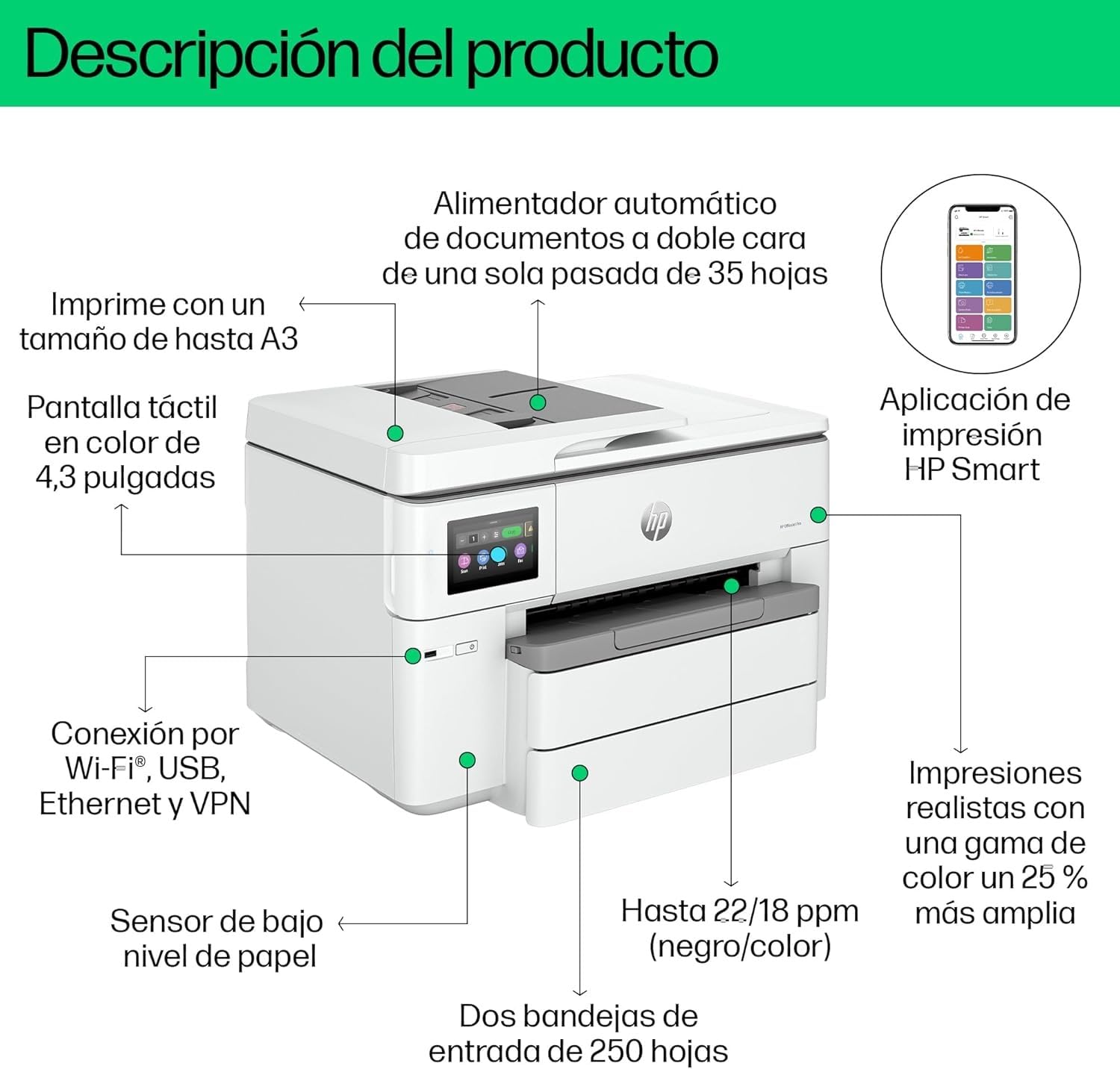 HP OfficeJet Pro 9730e Impresora multifunción A3 Tinta Doble Bandeja Automática Wi-Fi Instant Ink