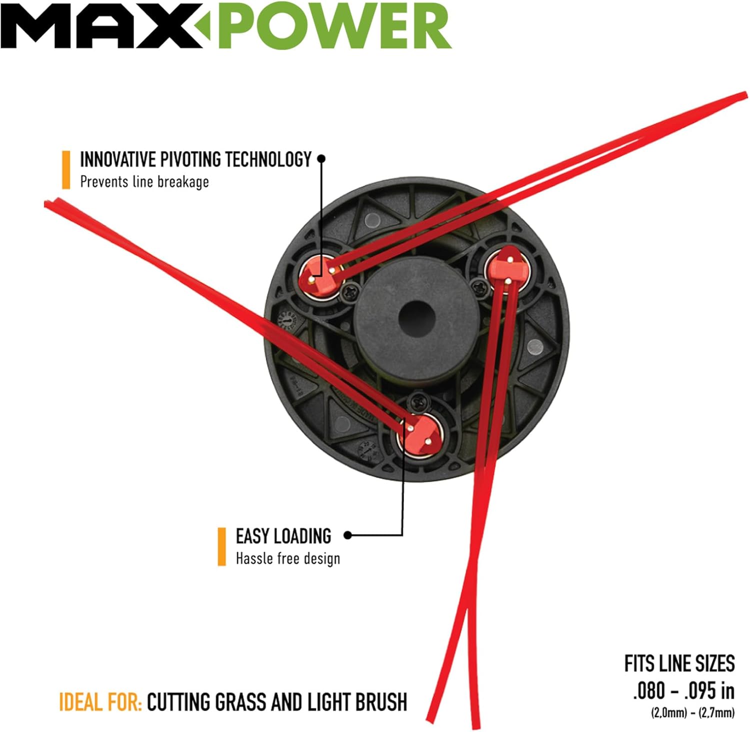 MaxPower 3317233 PivoTrim Universal Replacement Head, 3 x 3 (.080 - .095 IN) fits line sizes, Multicolor
