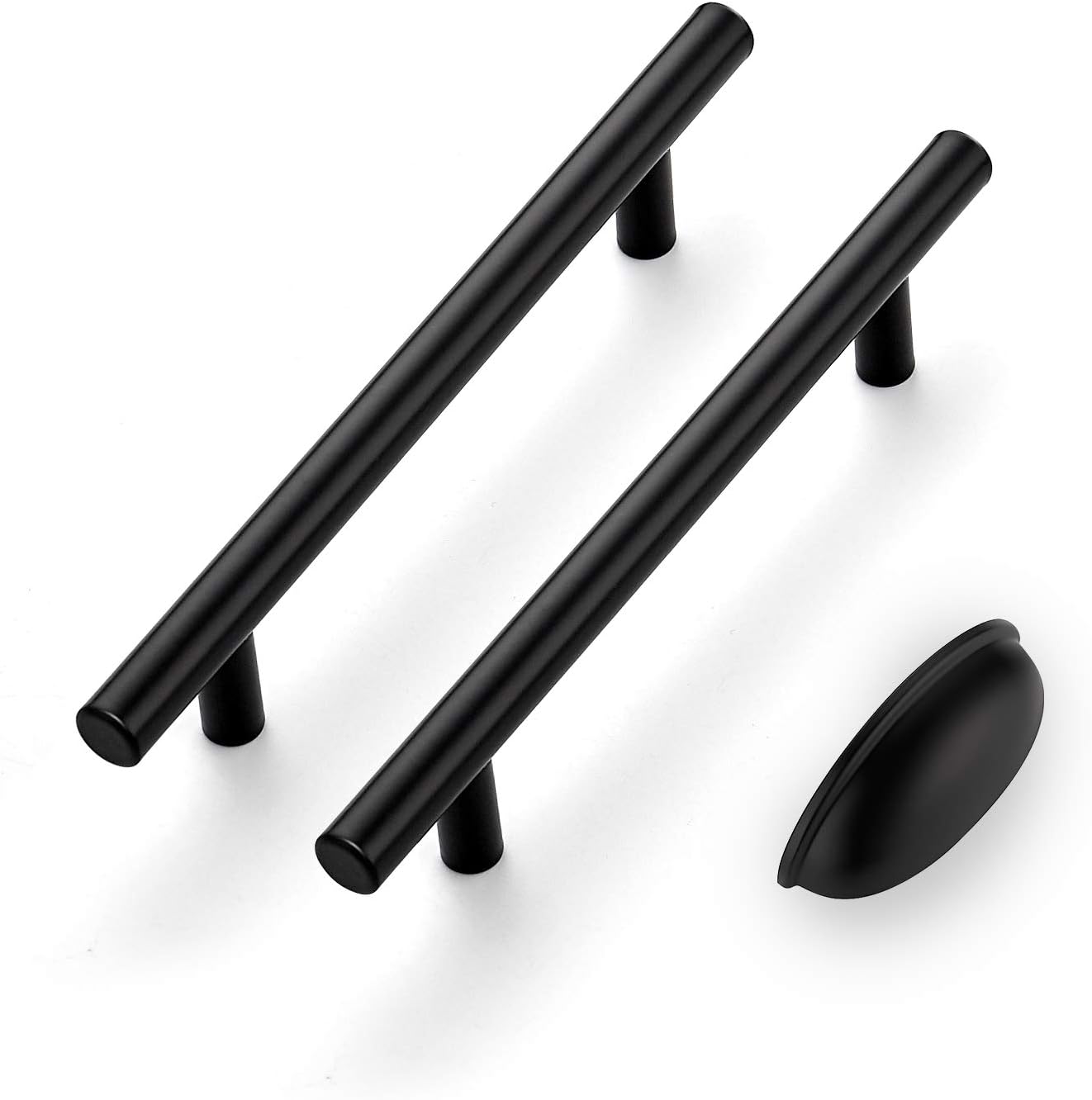 Ravinte 25 Pack 7 inch Matte Black Cabinet Pulls & 10 Pack 3 inch Flat Black Cabinet Cup Pulls
