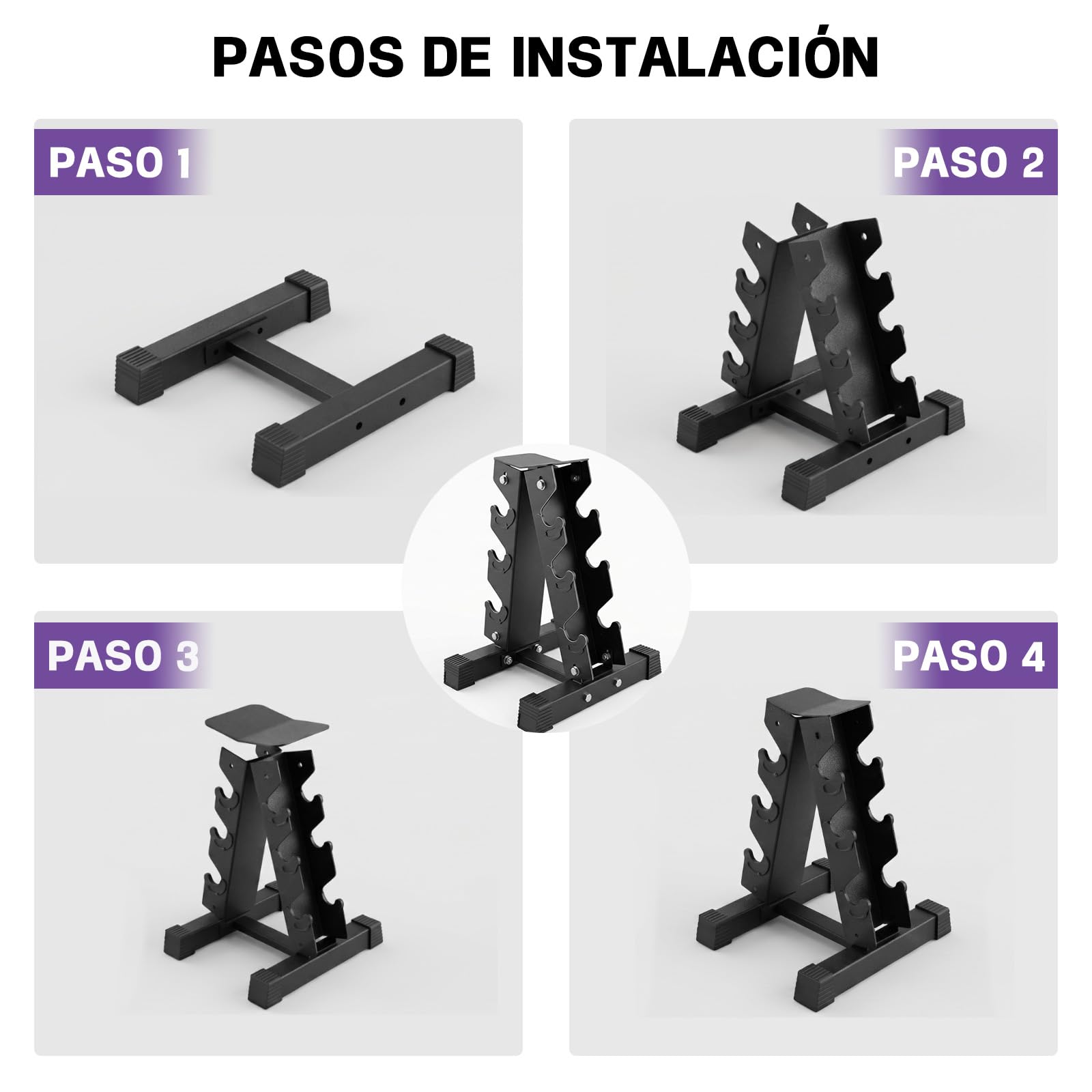 Soporte para Mancuernas de 3 Niveles, Estructura en A, Capacidad 100 kg,con Goma Antideslizante, para Gimnasio y Fitness en Casa (3, Kilogramos, 100)