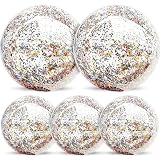 5 Pack Sequins Beach Balls 16 Inch 24 Inch, Inflatable Confetti Glitters Clear Beach Ball Swimming Pool Toy Birthday Party Supplies Pool Party Decorations Favors Gifts Water Balloons for Kids Adults