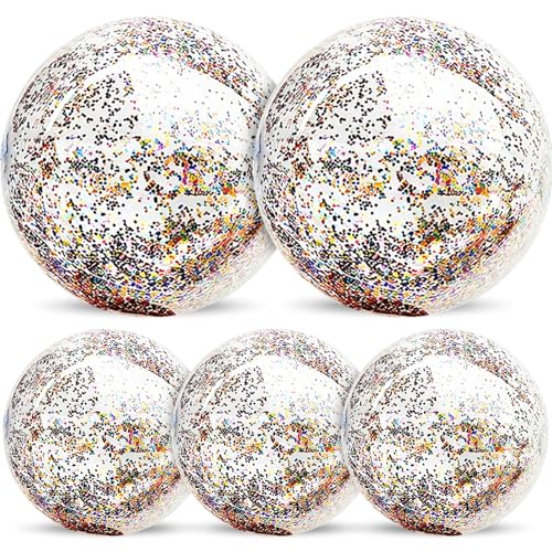 Product Image of the TURNMEON 5 Pack Sequins Beach Balls 16 Inch 24 Inch Pool Party Decorations