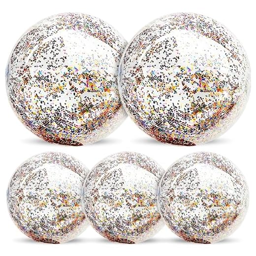 5 Pack Sequins Beach Ball Jumbo Pool Toys Balls Giant Confetti Glitters Inflatable Clear Beach Ball Swimming Pool Water Beach Toys Outdoor Summer Party Favors for Kids Adults (24"-2 Pieces,16"-3 Pcs)