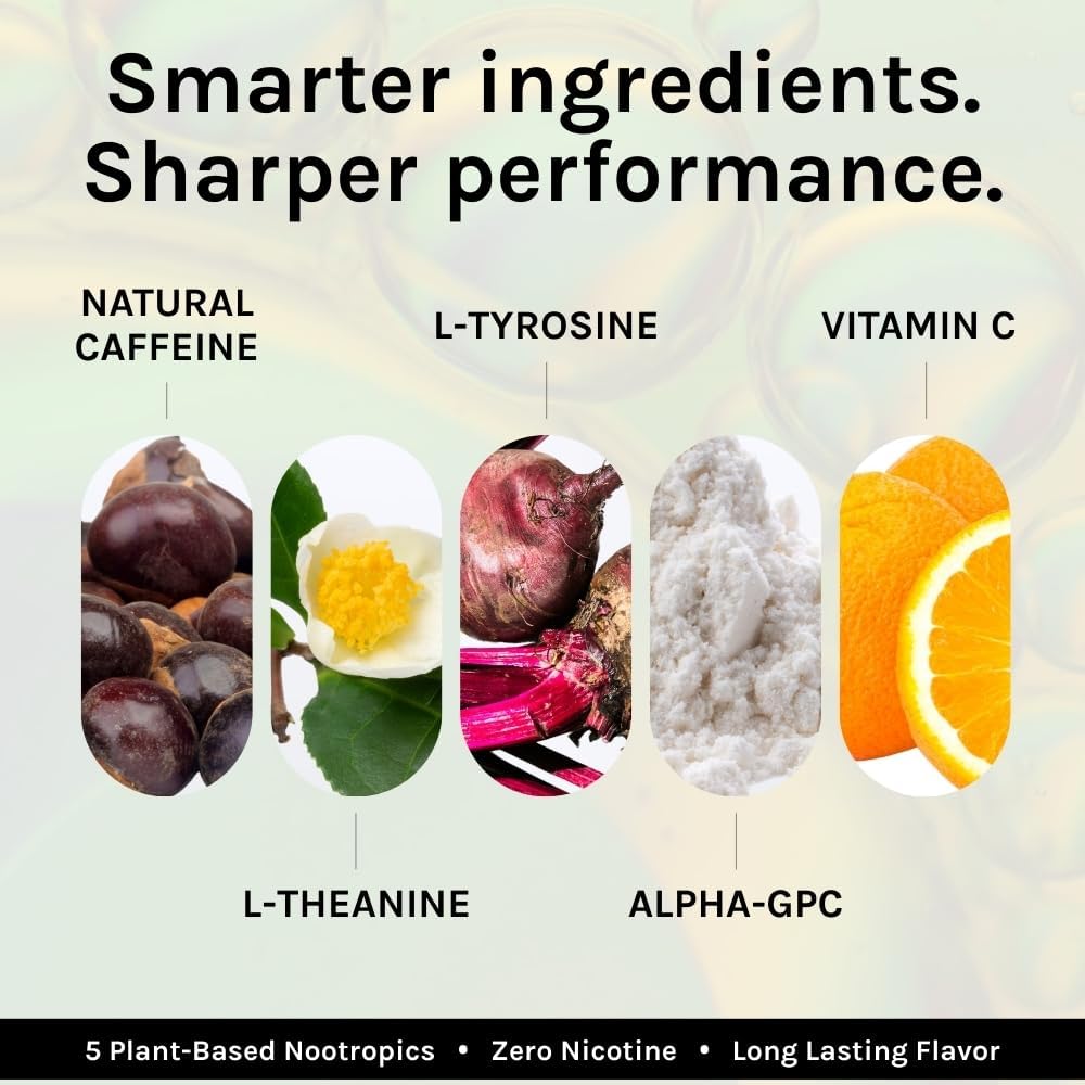 REUP Caffeine Pouches 80mg 15 Pouches per Can L-Theanine L-Tyrosine Alpha-GPC Vitamin C 3 Pack Tropical
