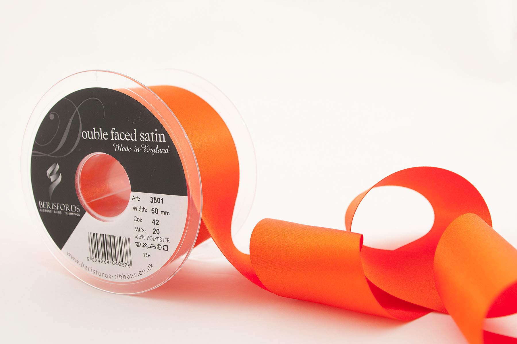 Berisfords 3501 Double Satin Ribbon, Orange Delight, 50 mm