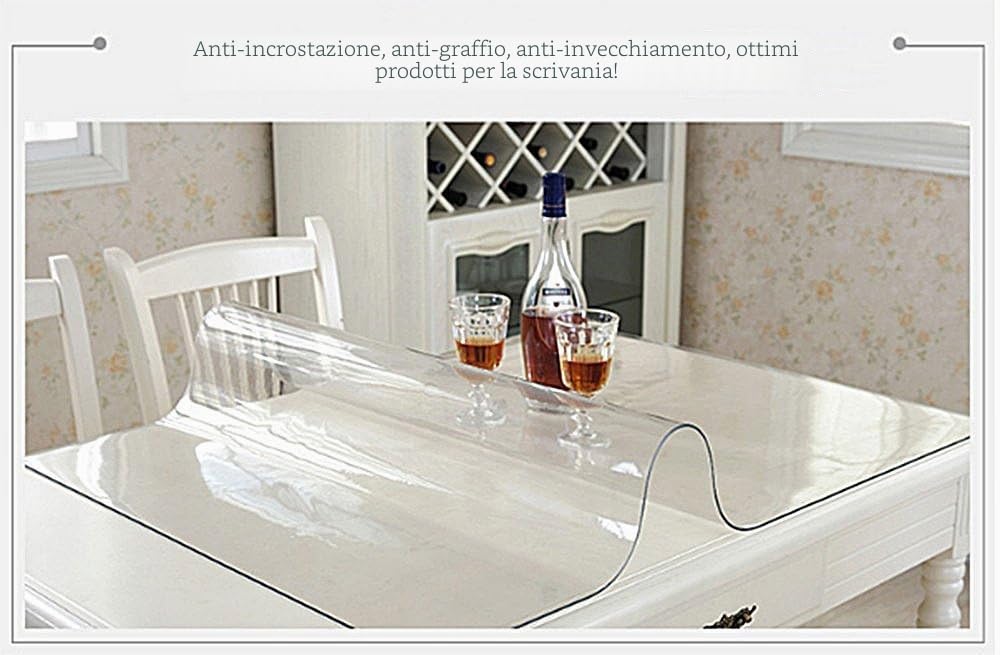 Plastica Trasparente da Cucina Pranzo Tavolo da Pranzo Copertura tovaglia Proteggi Tappetino con Labbro per Pavimenti duri Eco-Friendly Series Floor Protector (Spessore: 2 mm) (80x160cm)