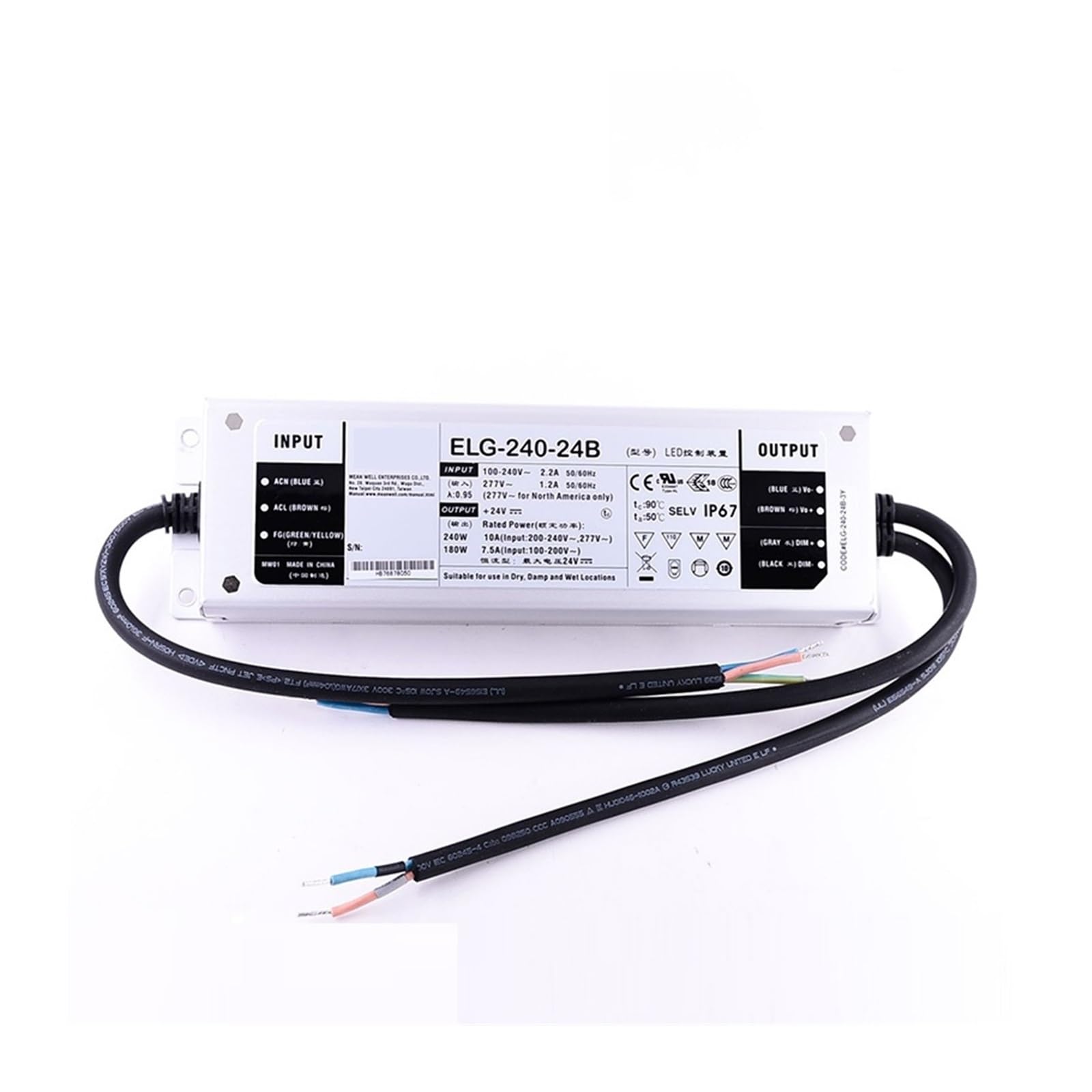 JGNAYRKJQI ELG-240-24B 240W 24V LED Dimming Power Supply 110V/220VAC to 24V DC 10A Waterproof IP67 Dimmable led Driver