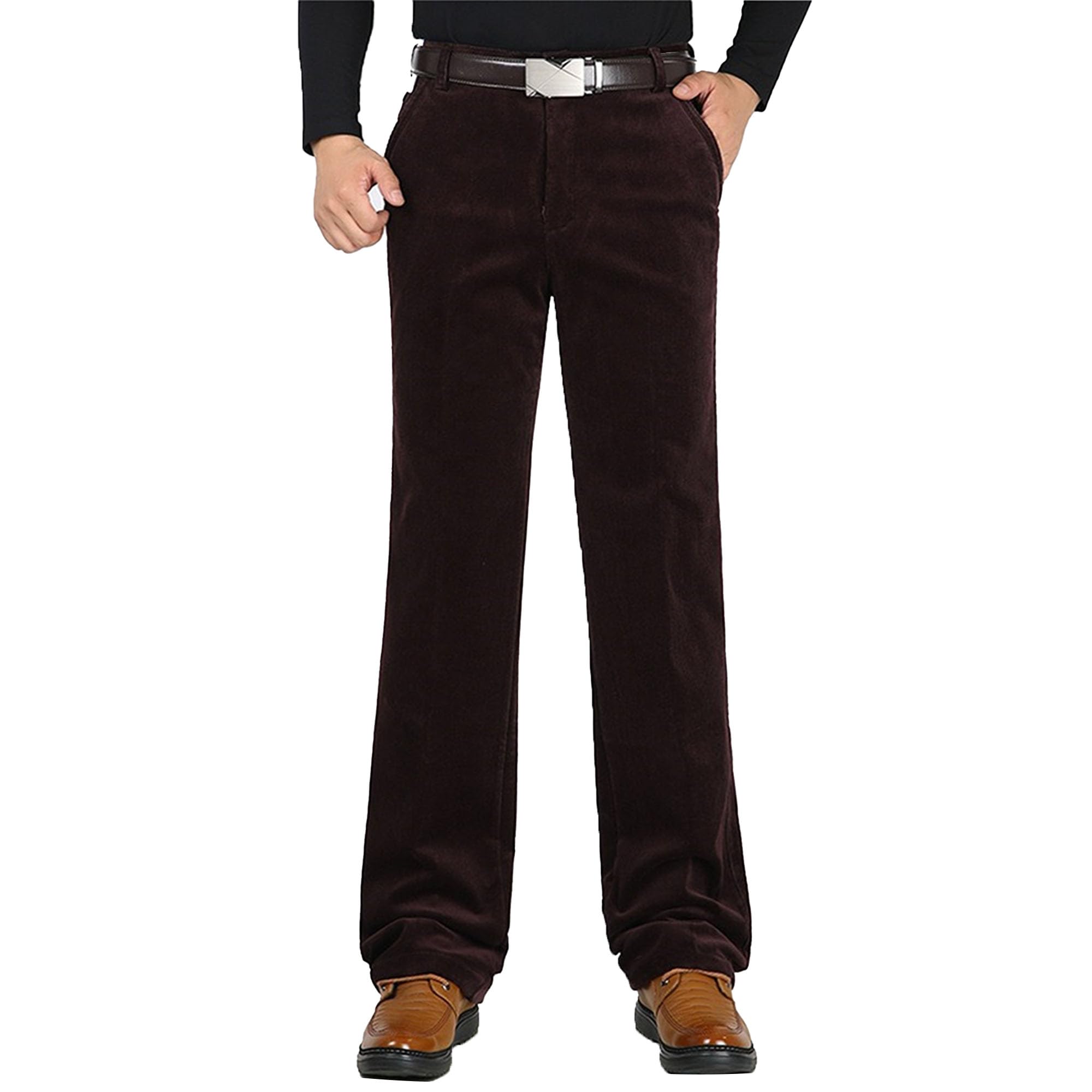 Men's Winter Corduroy Pants Pleated Front Regular Fit Trousers Business Classic Casual Stylish Pants (Wine3,32)