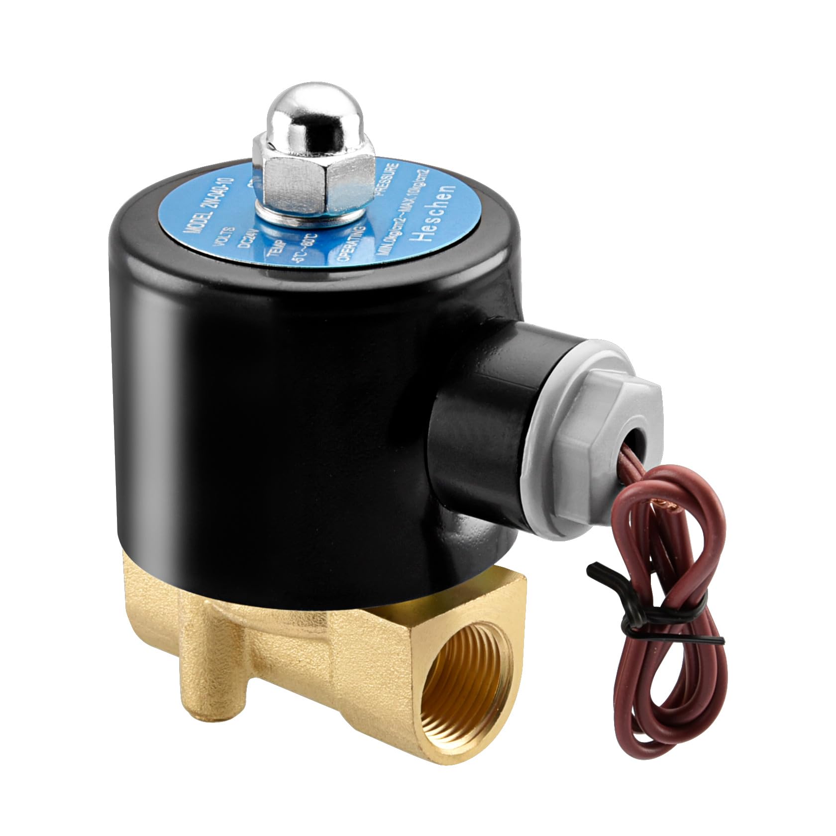 Heschen Black Brass Electric Solenoid Valve, 2W-040-10, Pt3/8'', Direct Action Water Air, Normally Closed Replacement Valve (Dc24v-Nc)