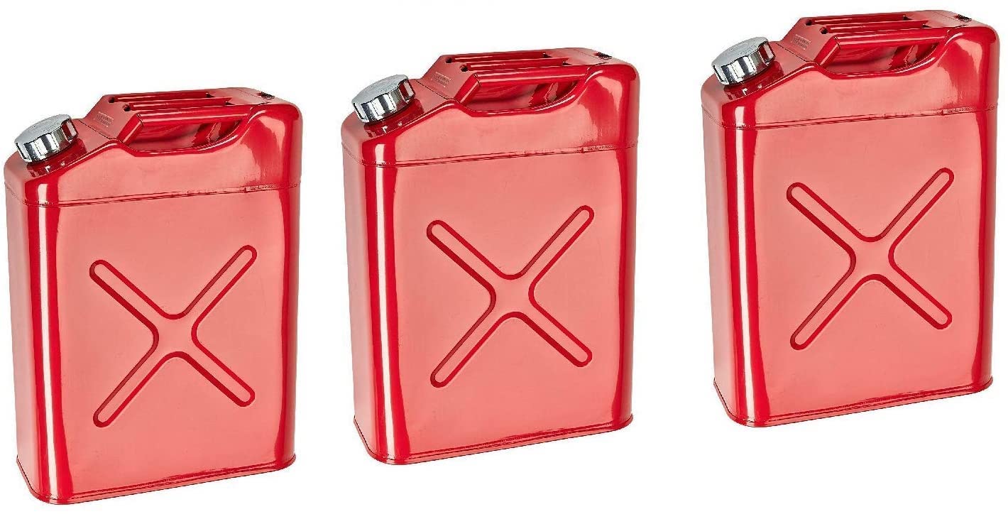 (3) 20L 5 Gallon Steel Fuel Gasoline Petrol Diesel Water Jerry Can Tank Container Backup Storage Gasoline Metal Cans Spout Storage Fuel Petrol Diesel 3702391965971