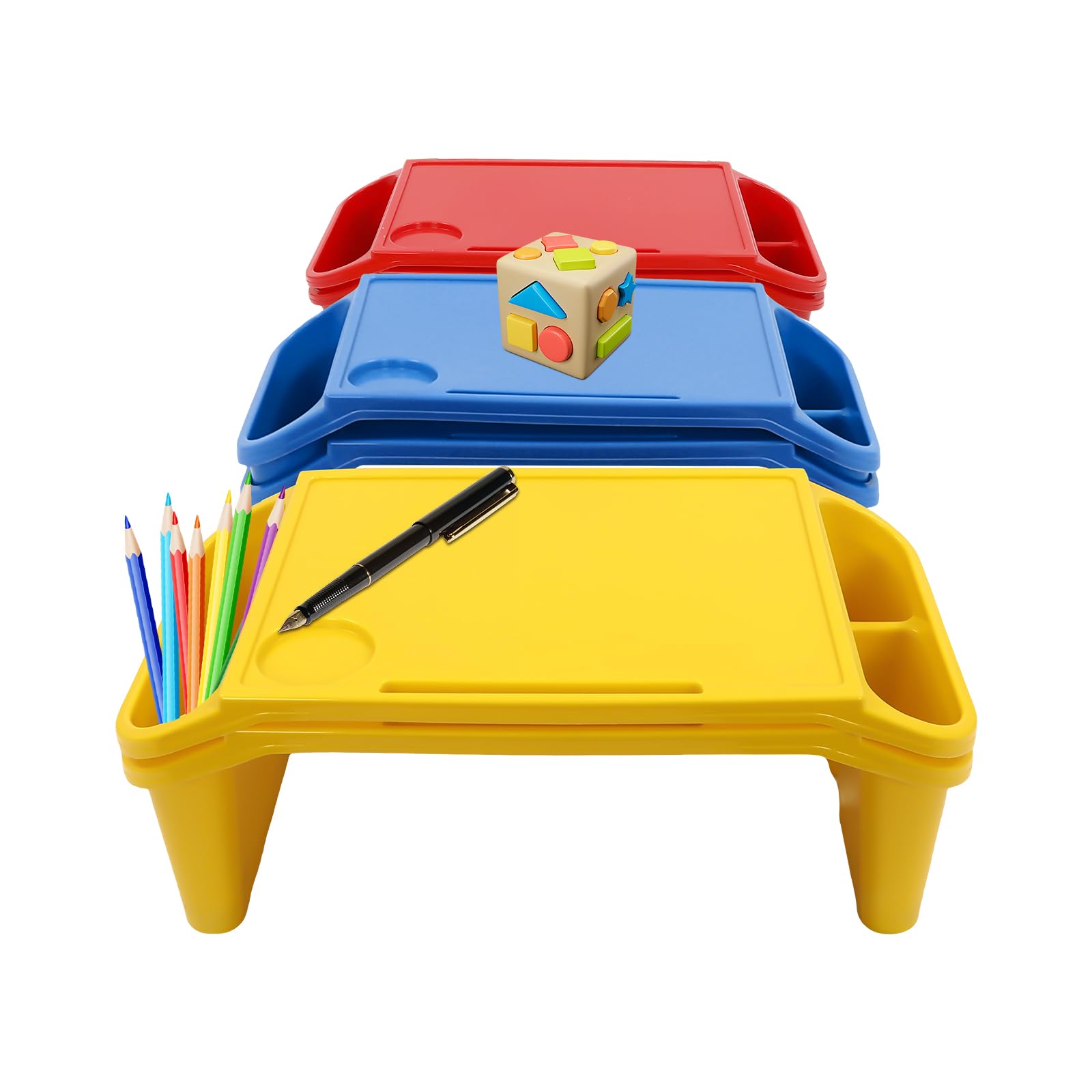 Lap Desk, 6 Pcs Kids Lap Desk Tray Activity Table Colourful Activity Table with Cup Holder, Cell Phone Slot & 2 Side Slots for 19.69