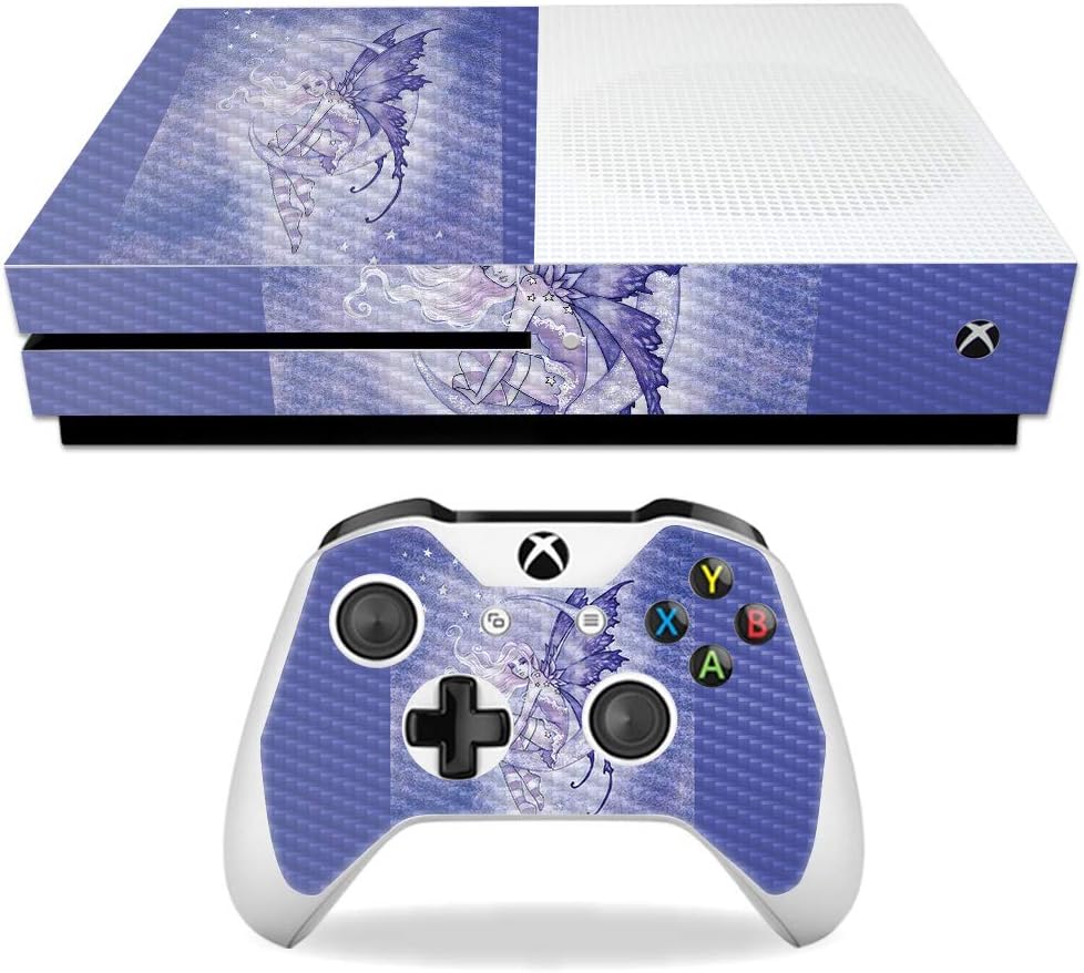 MightySkins Carbon Fiber Skin for Microsoft Xbox One S - Purple Moon | Protective, Durable Textured Carbon Fiber Finish | Easy to Apply, Remove, and Change Styles | Made in The USA