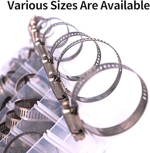 Miniatura 6 de BELLA BAYS 90 abrazaderas de manguera de engranaje sin fin de acero inoxidable ajustables de 8 a 1.732in, kit surtido de 8 tamaños, abrazadera de