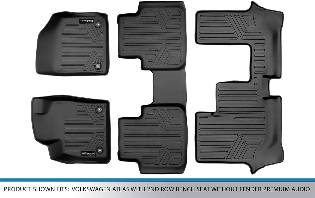 SMARTLINER All Weather Floor Mats 3 Row Liner Set Compatible with 2018-2025 Volkswagen Atlas