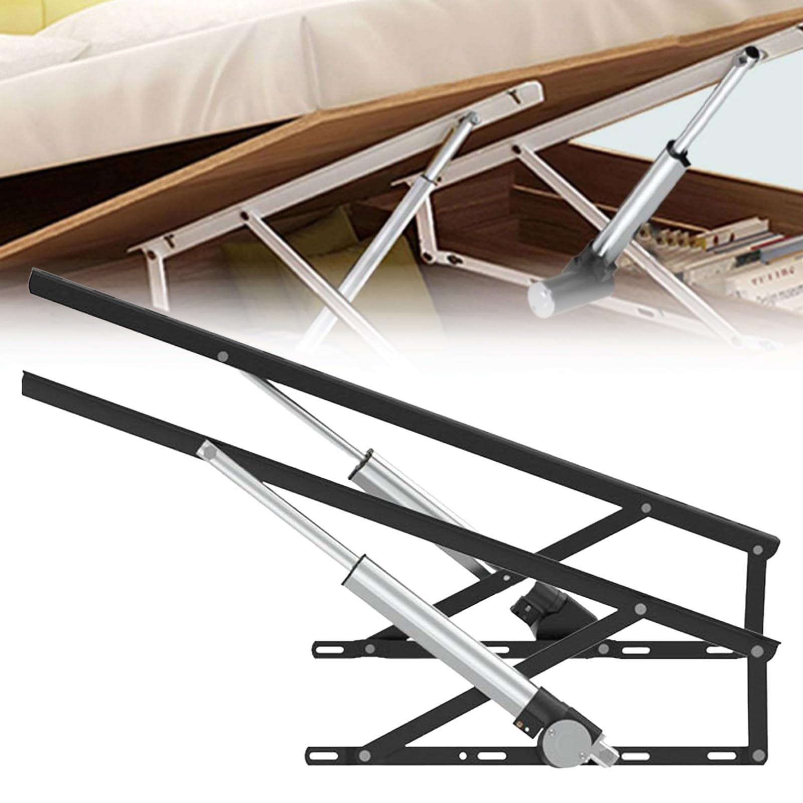 Mecanismo de Elevación Eléctrica para Cama, Kit de Elevación de Almacenamiento de Cama de Alta Resistencia con Doble Resorte de Gas, Marco de Elevación Tipo Tijera 2PCS