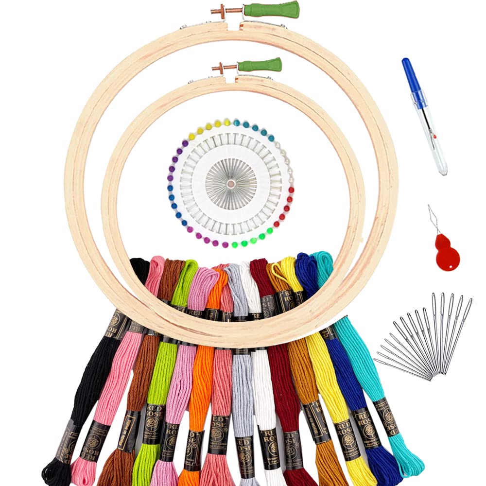 Qroof Metal Embroidery Materials Beginners Starter Kit(Sizes: 8 & 6 Inches Hoop), 14 Multicoloured Threads,15 Different Needles, 1 Threader, 1 Seam Ripper A Complete Pack Set-picture-20
