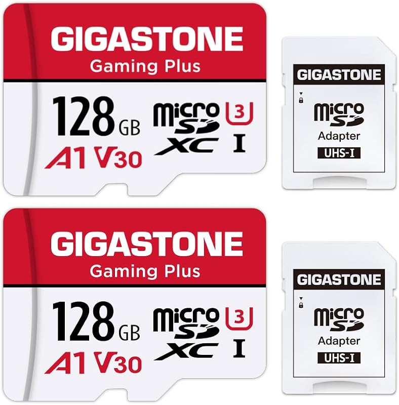 【for Switch 1 Only】 GIGASTONE 128GB Micro SD Card 2-Pack, Gaming Plus, Nintendo-Switch 1 Compatible, R/W 100/50MB/s, 4K Video Recording, Micro SDXC UHS-I A1 U3 Class 10, with Adapter