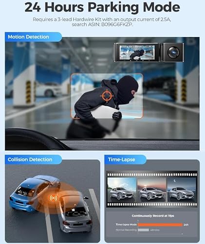 XRC TECH Câmera veicular de 3 canais para carros, gravador de vídeo 4K frontal interno e traseiro, G