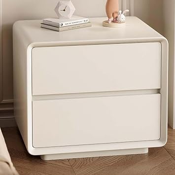 Modern Solid Wood Nightstand 2 Drawers,Luxury Night Stand,Accent Bedside Table Dresser End Table for Bedroom Living Room Office Dorm,Off White,40x40x50cm