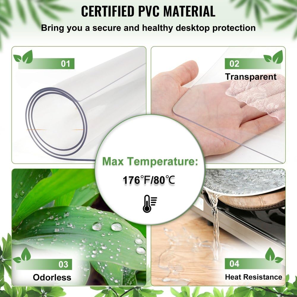 Tischdeckenschutz, strapazierfähig, PVC, weich, wasserdicht, transparent, wasserabweisend, leicht zu reinigen, Verschiedene Größen, 1,5 Zoll, 1 Stück