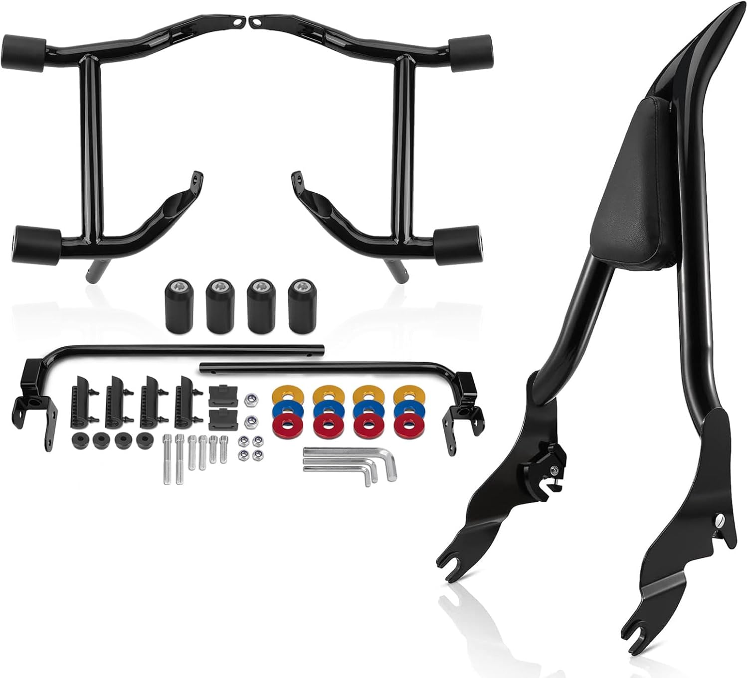 Saddlebag Guards Crash Bars Tip-Over Bar & Sissy Bar 28" Detachable Rear Passenger Backrest for Harley Touring Road King Street/Electra Glide 2009-2025