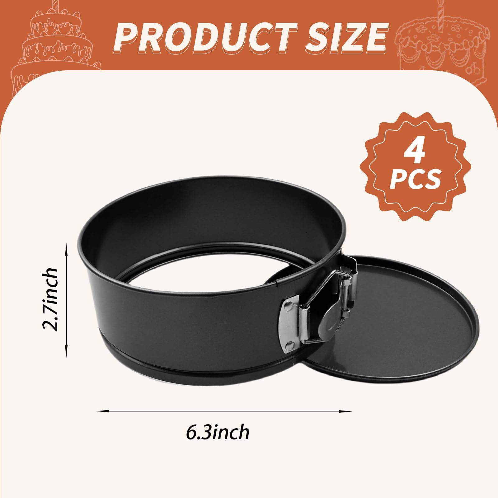 4 Pcs 6 Inch Non Stick Springform Pan with Removable Bottom Carbon Steel Cheesecake Pan Round Springform Cake Pan with Stainless Steel Spring Buckles for Baking Kitchens Restaurant