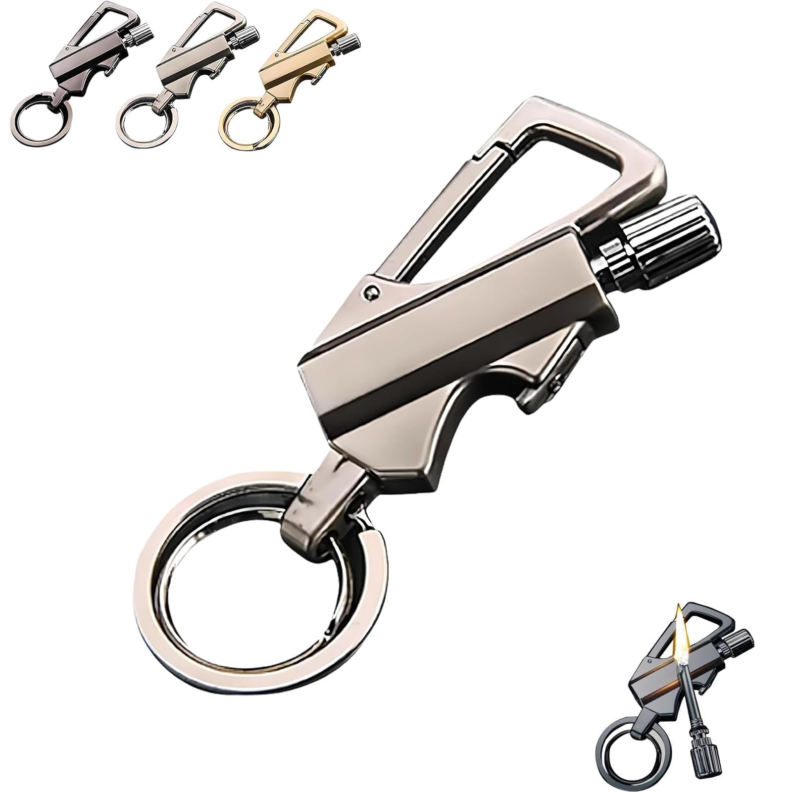Permanent Match Infinity Lighter, 3-in-1 Keychain Waterproof Windproof Reusable Flint Fire Starter, Strike Anywhere for Camping Hiking Survival Outdoor (Silver)