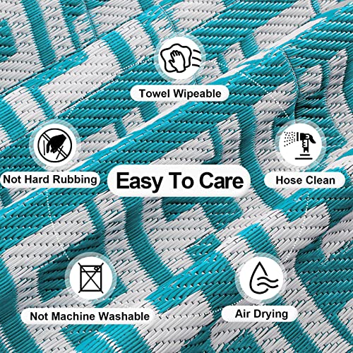 Outdoorlines Outdoor Plastic Area Rugs For Patio 5X8 Ft - Reversible Outside Carpet, Stain & Uv Resistant Rv Mats, Straw Rug For Camping, Deck Garden, Porch And Balcony, Geometry Teal & Light Grey #TOP6