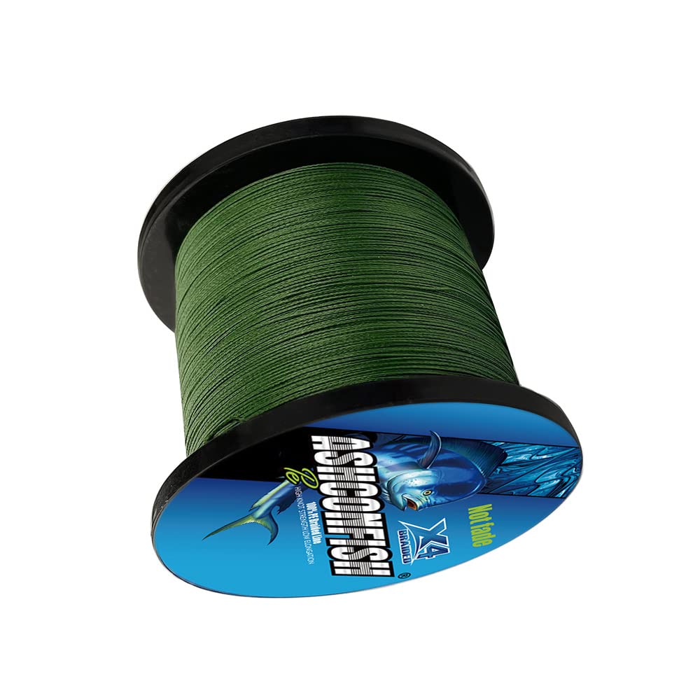 Ashconfish Colorfast Braided Fishing Line- 4 Strands Braided Lines Fadeless -Abrasion Resistant - Zero Stretch-Smaller Diameter, 2000M/2187Yards 70LB Army Green — image 1