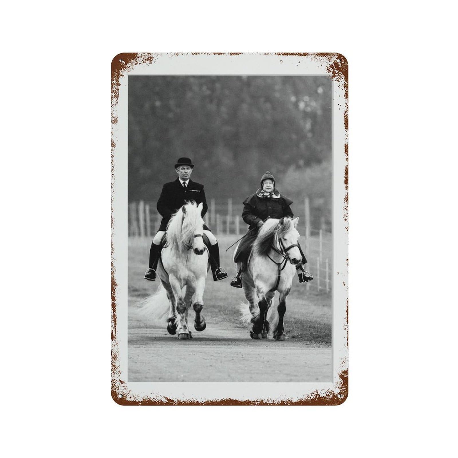 xiaoxiaoshen The Queen on Horseback, Elizabeth II Riding Horse in Windsor Castle Wall Decor Art Metal Tin Poster Modern Home Decor Art Home Bar Shop Decorations Vintage Sign 30x20cm