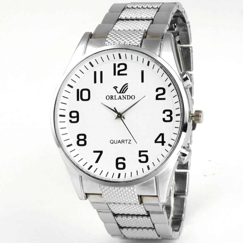 HACBIWA Men Strong Stylish Alloy Quartz Big Face Round Wrist Watch White