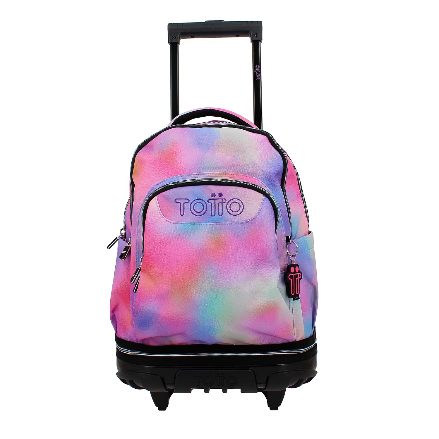 TOTTO - Mochila Escolar con Ruedas Desmontables, Modelo Tiza Glitter, Capacidad 26 L, Mochila PC 15.4", Bolsillo Botella, Manija Telescópica, Espaldar Ergonómico y Correas en S, Estampado Bloom