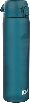 Ion8 1 Litre Water Bottle with Times to Drink, Leak Proof, Flip Lid, Carry Handle, Dishwasher Safe, BPA Free, Soft Touch Contoured Grip, Ideal for Gym, Health Fitness, 32 oz, White