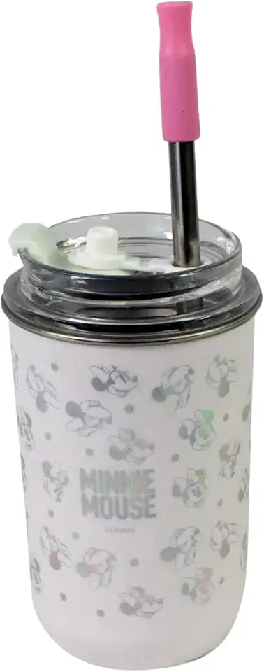 Zonacriativa – Copo Neo com canudo 300ml Minnie | Copo Térmico, Tampa c/Vedação por Pressão e Canudo c/Protetor de Silicone | Mobilidade e Conforto para Quem Não Abre Mão de Beber c/Canudo