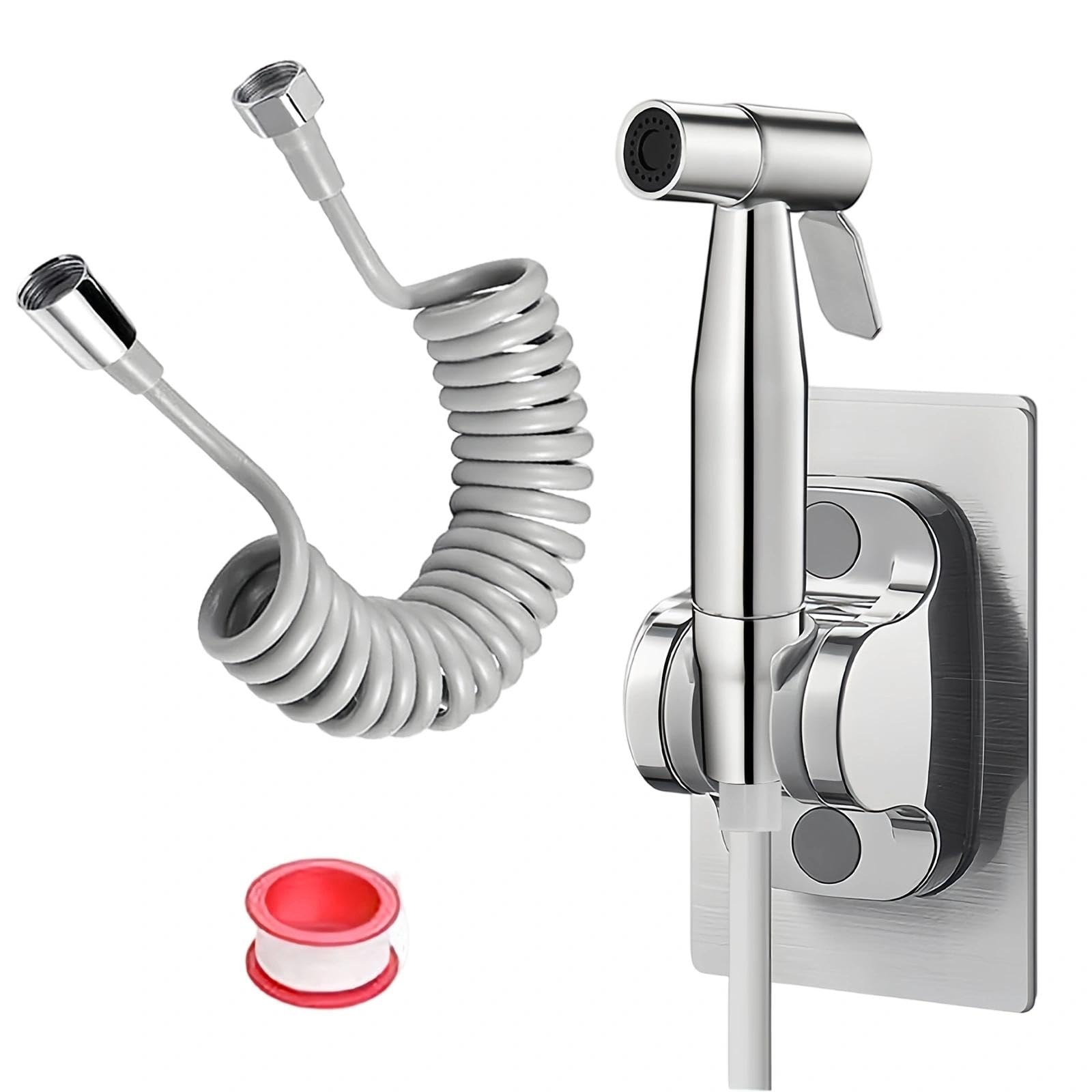 DEANKEJI 3 Meter PE Hand Shower for Toilet Set, Silver Toilet High Pressure Spray Gun, Hand Bidet Spray Set, Toilet Shower Hand Shower, for Kitchen, Bathroom, Hotel