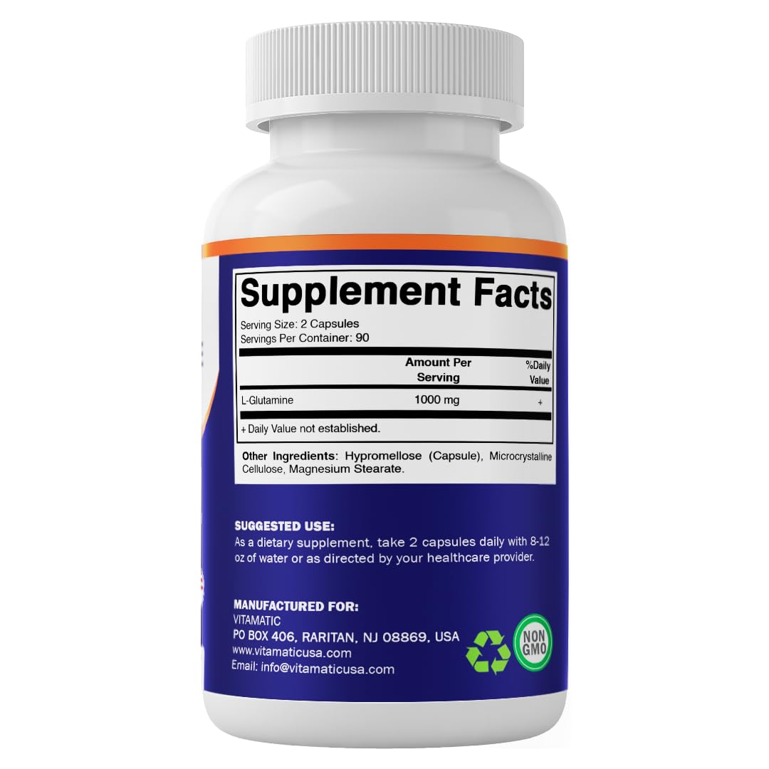 Vitamatic L-Glutamine 1000 mg Per Serving, 180 Vegetarian Capsules, Non-GMO, Gluten Free, Amino Acid Supplement, Made in the USA — Amazon image 9