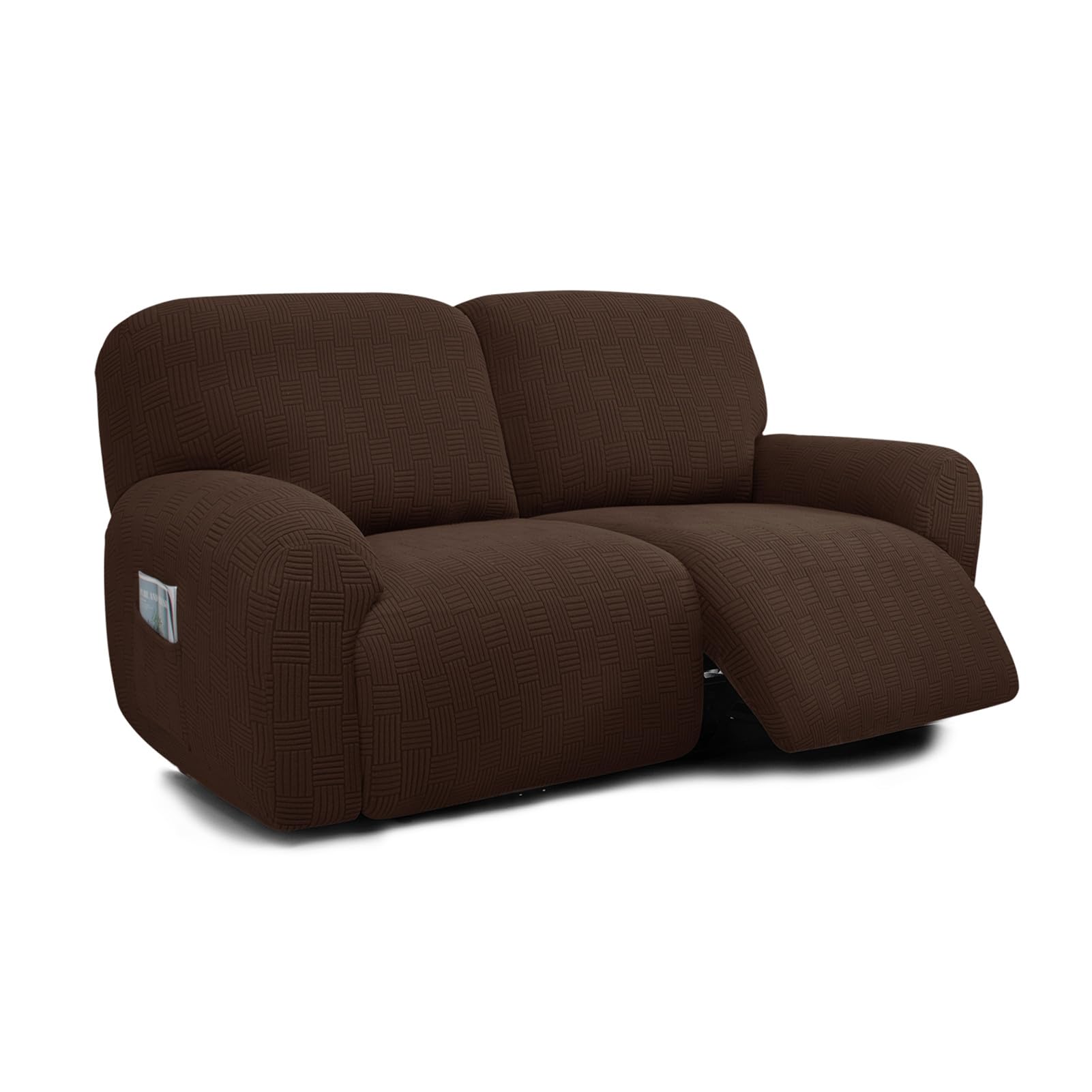 XHDZSW Extra Large 2 Seater Recliner Sofa Covers, 6-Piece Extra Wide 75" - 100" Jacquard Stretch Reclining Couch Covers, Extra Wide Reclining Loveseat Cover (Coffee)
