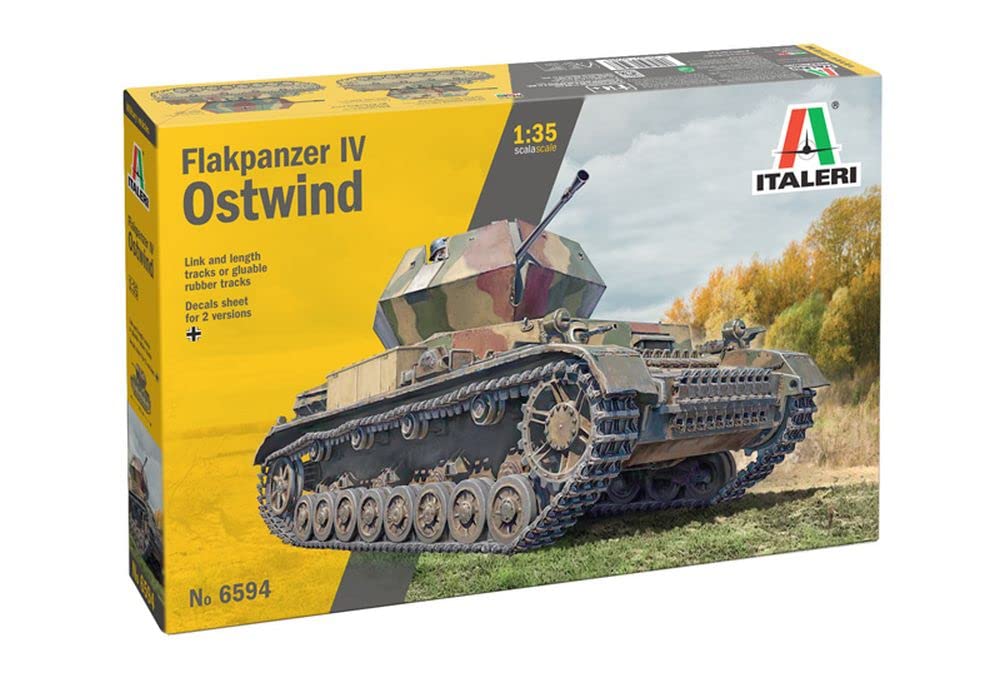 Italeri 6594S 1:35 Flakpanzer IV Ostwind - Faithful Replica, Model Building, Plastic Kit, Crafts, Hobby, Gluing, Model Kit, Assembly, Unpainted, Multi-Coloured