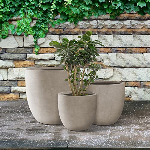 Image of Kante Set of 3 Weathered Concrete Bowl Round Planters for Modern Home