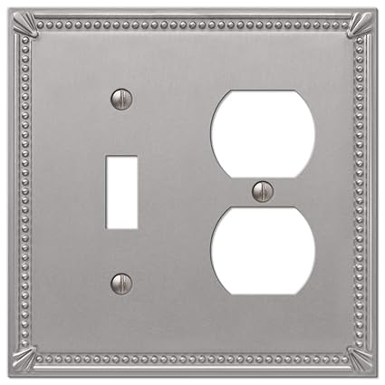 Amerelle 74TDBN Imperial Bead Wallplate, 1 Toggle / 1 Duplex Outlet, Cast Metal, Brushed Nickel, 1-Pack