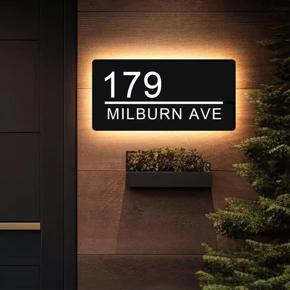 Placas De Dirección Modernas Y Personalizadas Con Luz LED, Número De Casa Iluminado En Acrílico 3D Personalizado For Exteriores Y Patios.(20x40 cm)