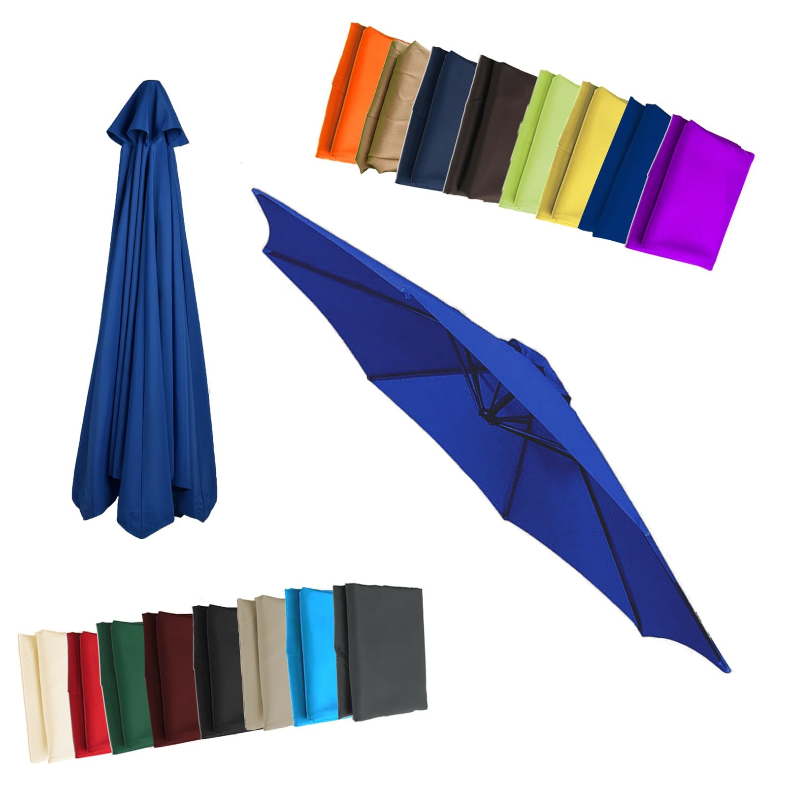 Replacement Parasol Canopy - Cloth For 2/2.3/2.5/2.7/3/3.50m 6/8 Arms Garden Umbrella Replacement Cover Fabric(Blue,8.2ft (250cm)/6 Ribs)